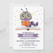 パープルブックワームの本の誕生日パーティー 招待状 (正面)