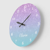 パープルブパーソナライズされたルーグリッターグラグラデーションム ラージ壁時計 (傾斜)