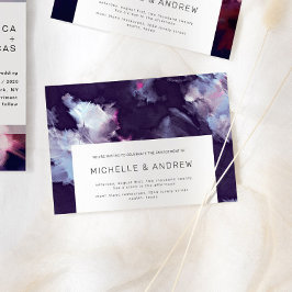 パープルブモダンラシストローク婚約パーティ 招待状