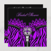 パープルブライダルシャワーブラックレースコルセット 招待状 (正面/裏面)