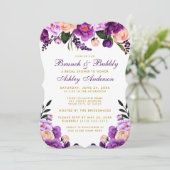 パープルブライダルシャワーブランチ金ゴールド招待状B 招待状 (スタンド正面)