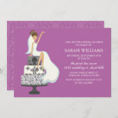 パープルブライド結婚オンズケーキ 招待状 (正面/裏面)