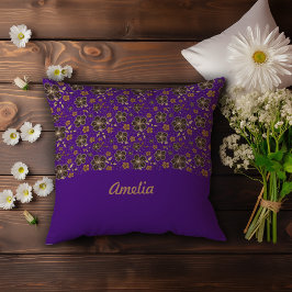 パープルブラウンフラワーズコテージコアデコール名 クッション