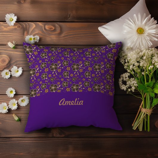 パープルブラウンフラワーズコテージコアデコール名 クッション