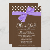 パープルブラウンボウ水玉模様ベビーシャワー招待状 招待状 (正面/裏面)