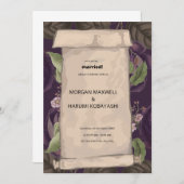 パープルブラウン装飾ヴィンテージウェディング招待状 招待状 (正面/裏面)