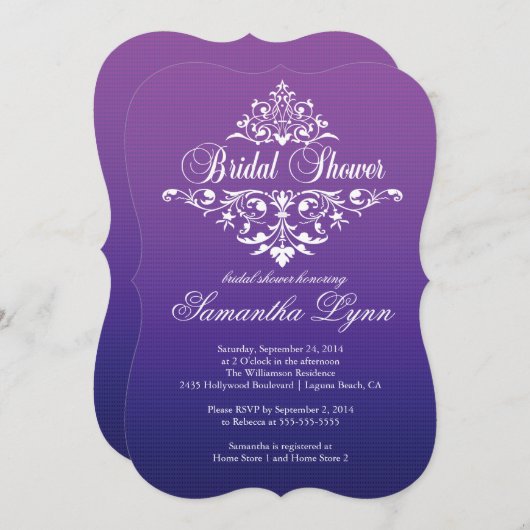 パープルブラエレガントイダルシャワー招待状 招待状 (正面/裏面)