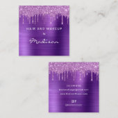 パープルブラシメタルピンクドリップグリッターヘア&メイクアップ スクエア名刺 (正面/裏面)