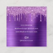 パープルブラシメタルピンクドリップグリッターヘア&メイクアップ スクエア名刺 (裏面)