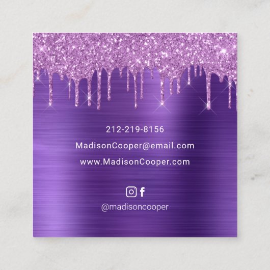 パープルブラシメタルピンクドリップグリッターヘア&メイクアップ スクエア名刺 (裏面)