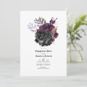 パープルブラックと金ゴールドゴシック婚約パーティ 招待状 (スタンド正面)