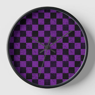 パープルブラックのラスティックチェック柄 壁時計