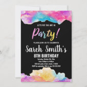 パープルブラックアートインパーティー絵を描誕生日 招待状 (正面)