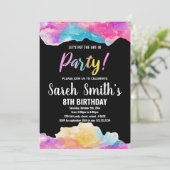 パープルブラックアートインパーティー絵を描誕生日 招待状 (スタンド正面)