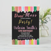 パープルブラックアートインパーティー絵を描誕生日 招待状 (スタンド正面)