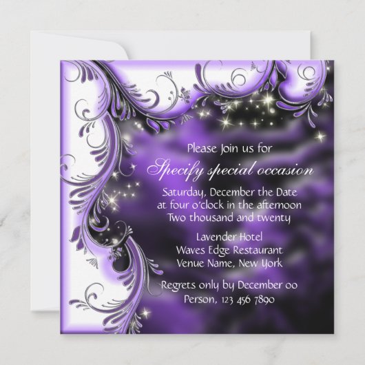 パープルブラックキンセアニェラ「スウィート16」パーティー 招待状 (裏面)