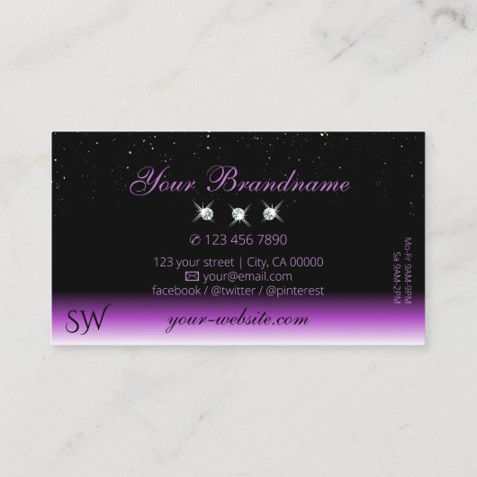 パープルブラックグラデーションスパークルジュエリーイニシャルトレンディー 名刺 (裏面)