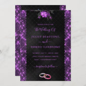 パープルブラックグリッター枠結婚式招待状 (正面/裏面)