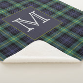 パープルブラックグリーンタータンチェック格子模様イニシャル シェルパブランケット (3/4)