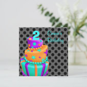 パープルブラックケーキプレゼント女の子2nd誕生日 招待状 (スタンド正面)