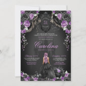 パープルブラックゴシックプリンセスハロウィーンキンセアニラ 招待状 (正面)