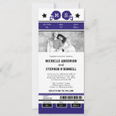 パープルブラックサッカーチケットウェディングアクト 招待状 (正面)