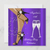 パープルブラックシューズシャンパングラスバースデーパーティー 招待状 (正面)