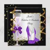 パープルブラックシルバーウィメンズバースデーパーティー 招待状 (正面/裏面)
