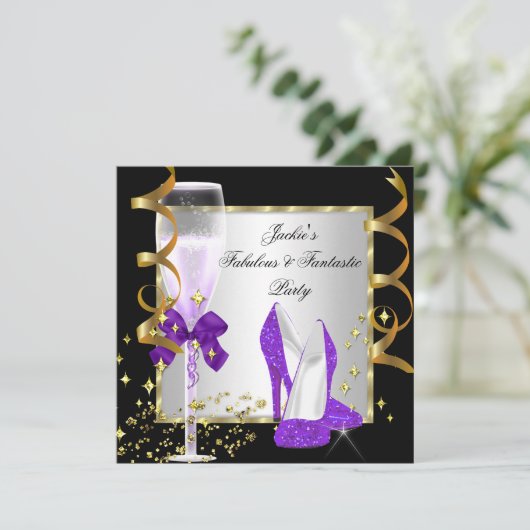 パープルブラックシルバーウィメンズバースデーパーティー 招待状 (スタンド正面)