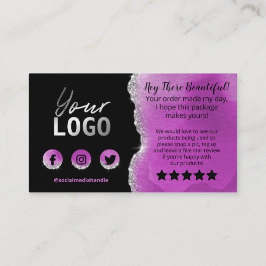 パープルブラックシルバーフォイルグリッターアゲートありがとう 名刺 (裏面)