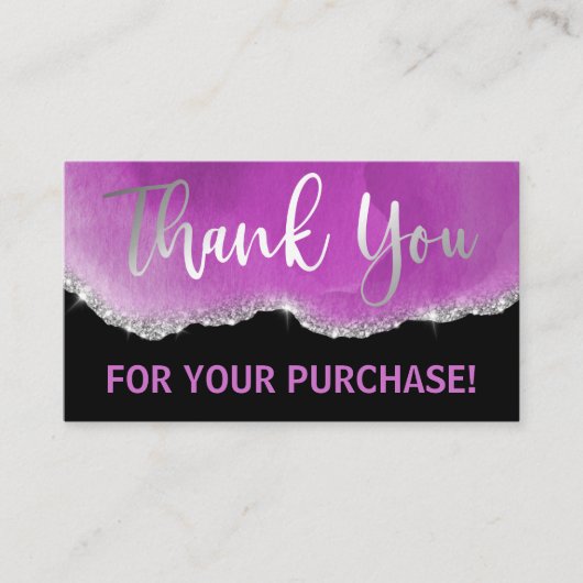 パープルブラックシルバーフォイルグリッターアゲートありがとう 名刺 (正面)