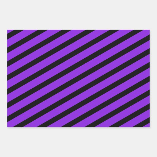 パープルブラックストライプの水玉模様ハロウィーン ラッピングペーパーシート (正面)