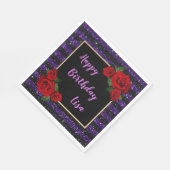 パープルブラックストライプグリッターレッドローゼス誕生日 スタンダードランチョンナプキン (角)