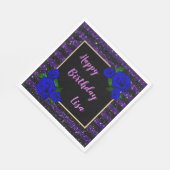 パープルブラックストライプグリッター深いブルーバラ スタンダードランチョンナプキン (角)