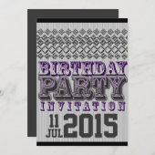 パープルブラックストリピースダイアモンズバースデーパーティー招待状 招待状 (正面/裏面)
