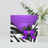 パープルブラックゼブラストライプボウバースデーパーティー 招待状 (スタンド正面)