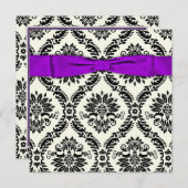 パープルブラックタイパーティーブラックダマスクパーティー 招待状 (正面/裏面)