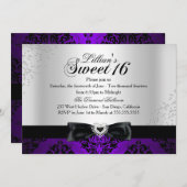 パープルブラックダマスクスパークルスウィート16招待状 招待状 (正面/裏面)