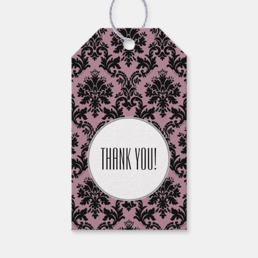 パープルブラックダマスクパターン卒業ありがとう ギフトタグ (正面)