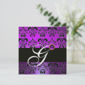 パープルブラックダマスクモノグラムアメジストホワイトアイス 招待状 (スタンド正面)