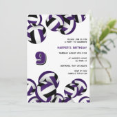 パープルブラックチームカラーバレーボール誕生日パーティー 招待状 (スタンド正面)