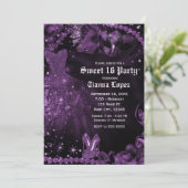 パープルブラックドレスマスカレードスウィート16誕生日 招待状 (スタンド正面)