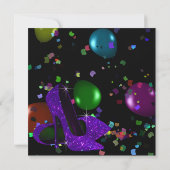 パープルブラックハイヒールウーマンズバースデーパーティー 招待状 (裏面)