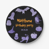 パープルブラックハロウィーン誕生日パーティー紙プレート ペーパープレート (正面)