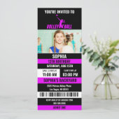 パープルブラックバレーボールチケット誕生日写真 招待状 (スタンド正面)