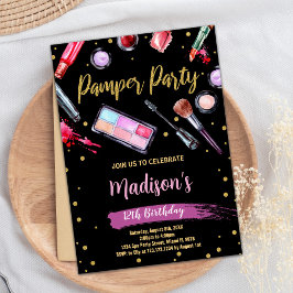 パープルブラックパンパーパーティー誕生日招待状 招待状