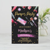 パープルブラックパンパーパーティー誕生日招待状 招待状 (スタンド正面)