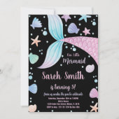 パープルブラックピンクマーメイドテール誕生日招待状 招待状 (正面)