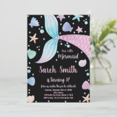 パープルブラックピンクマーメイドテール誕生日招待状 招待状 (スタンド正面)