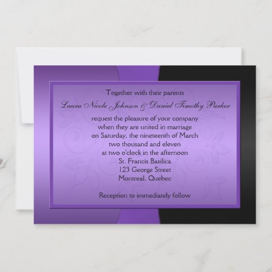 パープルブラックフローラモノグラム結婚式招待状 招待状 (裏面)